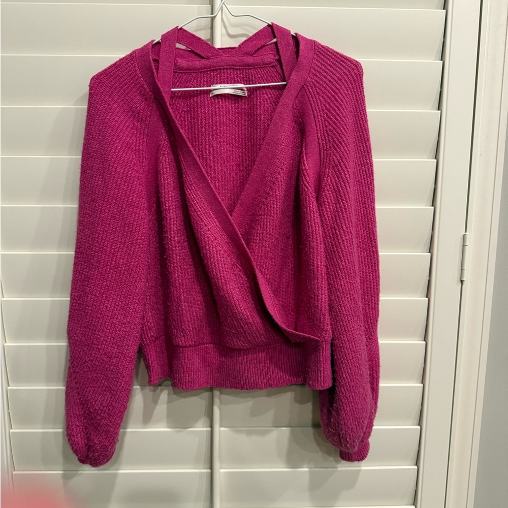 Anthropologie Fuchsia V-Neck Sweater
